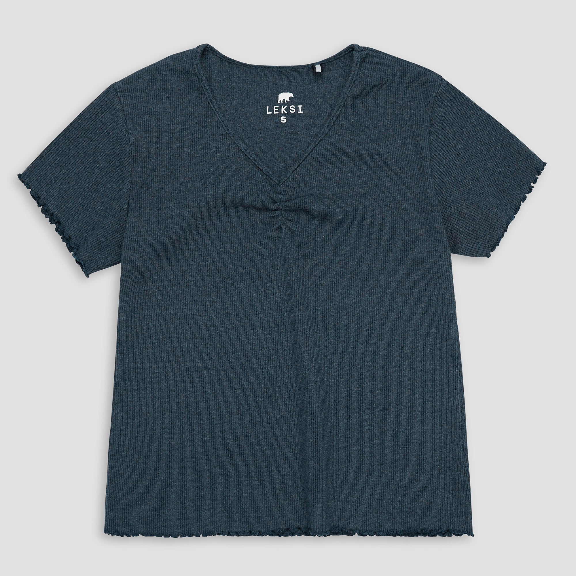 Denim Blue Ribbed V-Neck