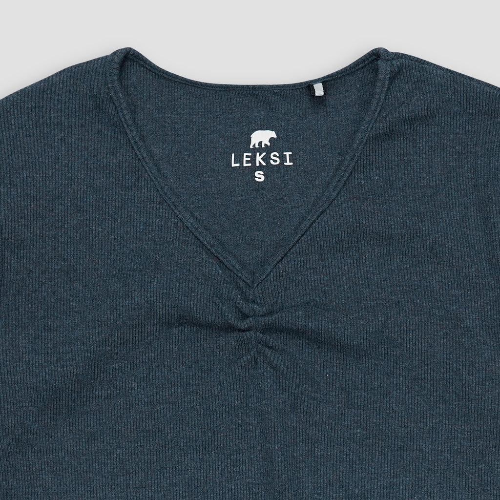 Denim Blue Ribbed V-Neck