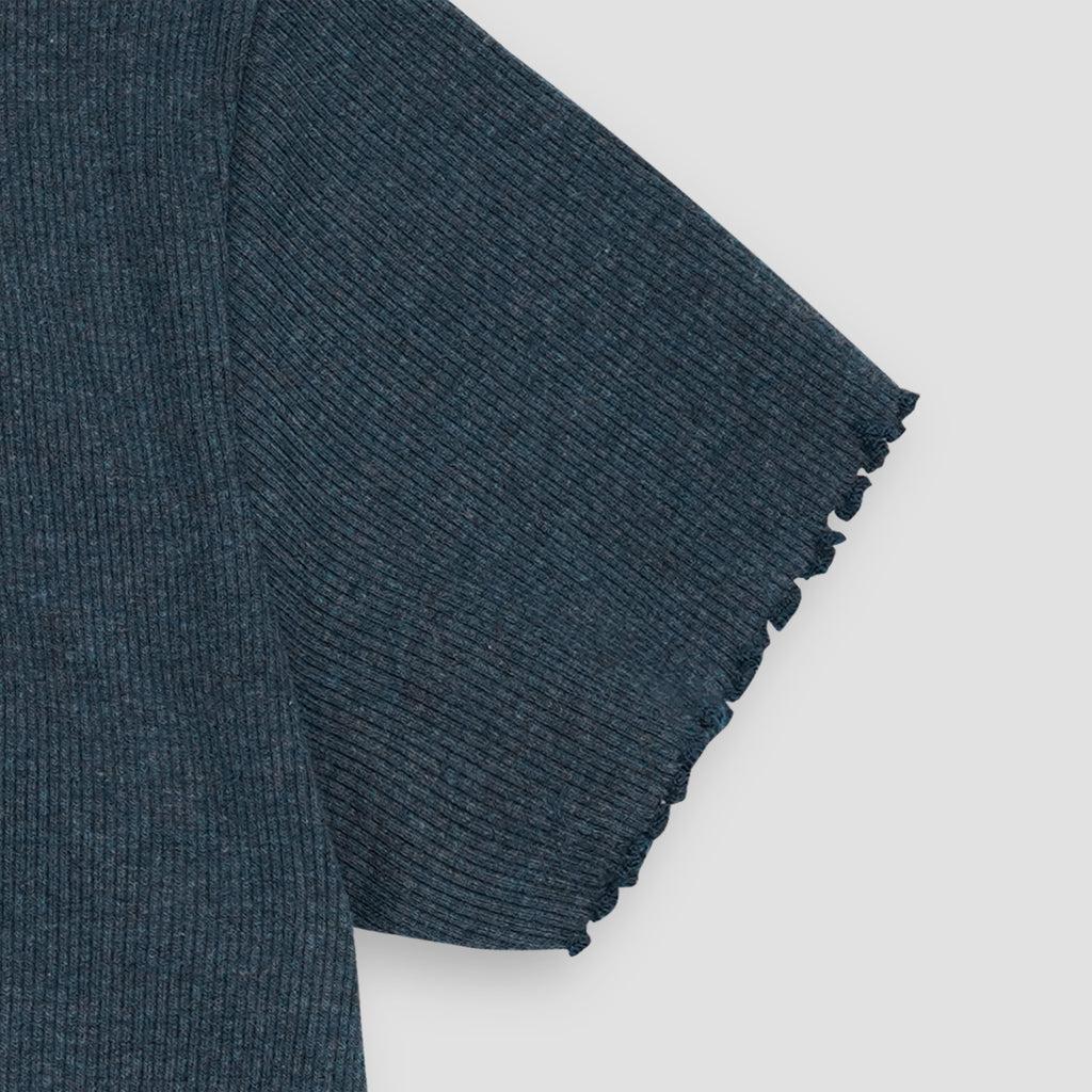 Denim Blue Ribbed V-Neck