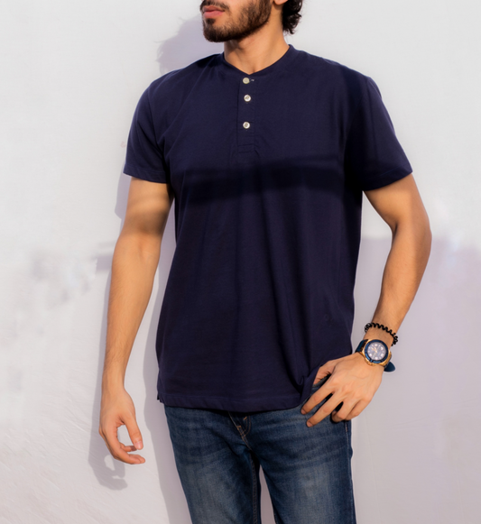 Dark Blue Henley T-Shirt