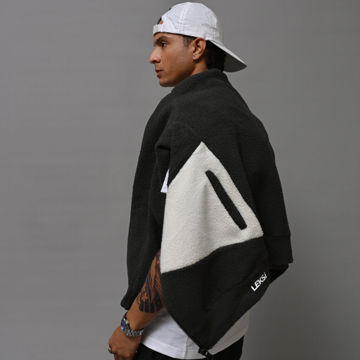 Grey & White Unisex Sherpa Jacket