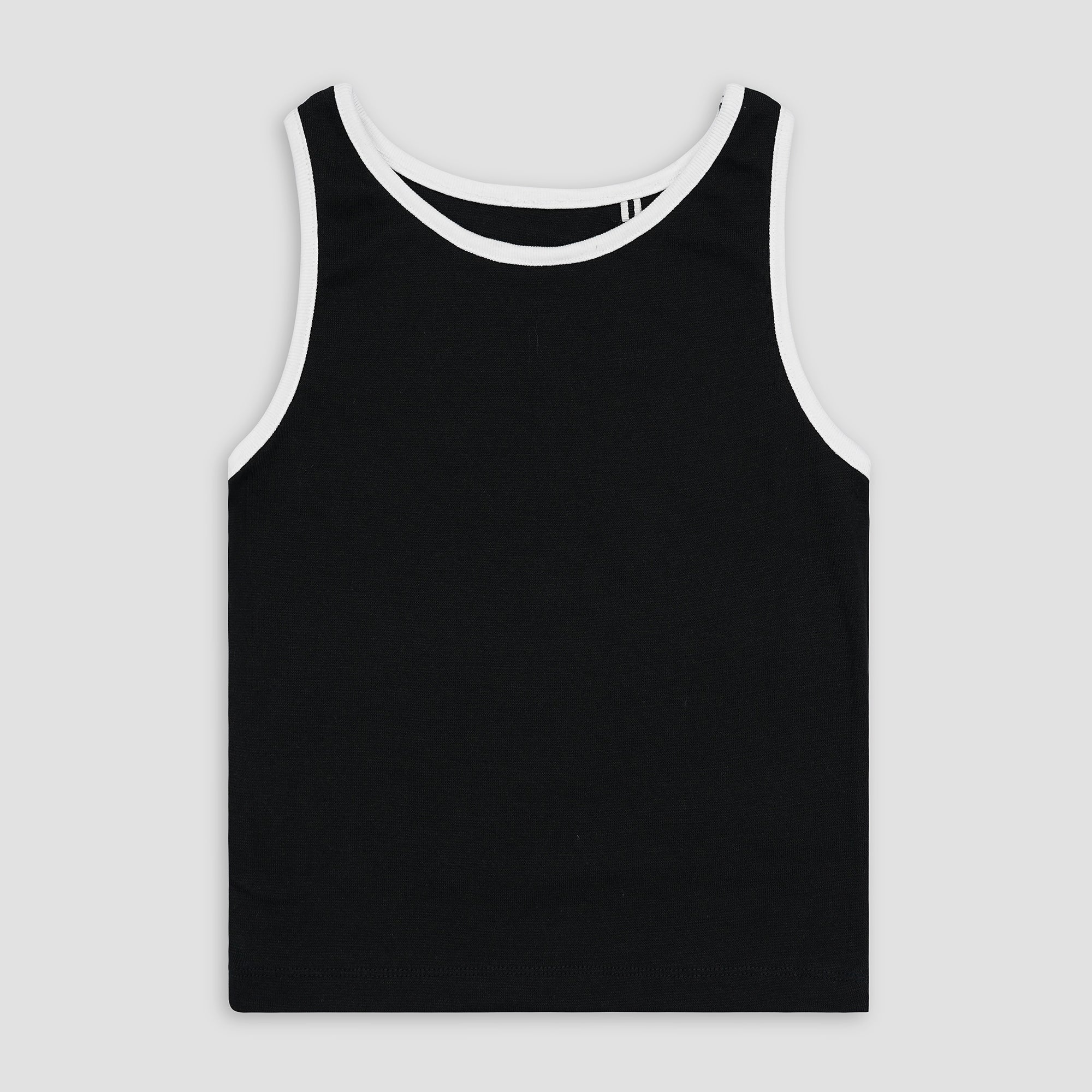 Essential Black Ribbed Tank Top with White Outline