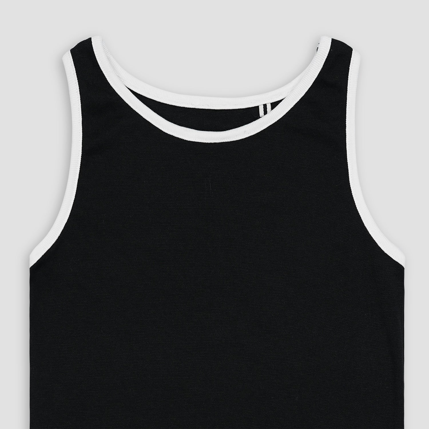 Essential Black Ribbed Tank Top with White Outline