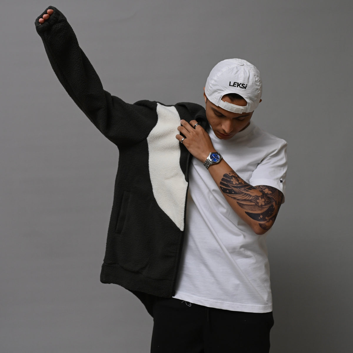 Grey & White Unisex Sherpa Jacket