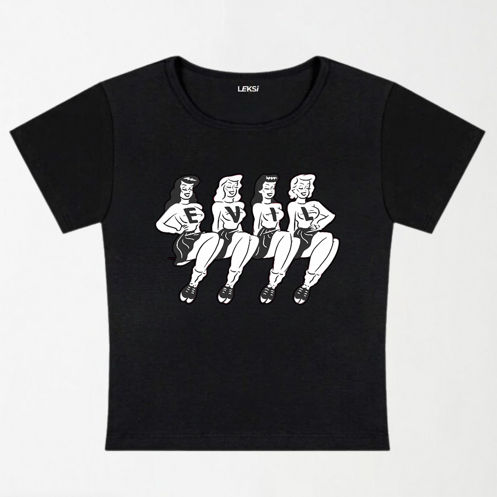 Four Girls Evil Y2K Baby Tee