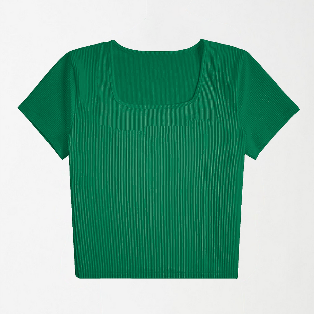 Dark Green Square Neck Ribbed Shirt