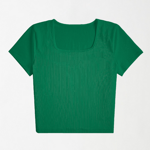 Dark Green Square Neck Ribbed Shirt