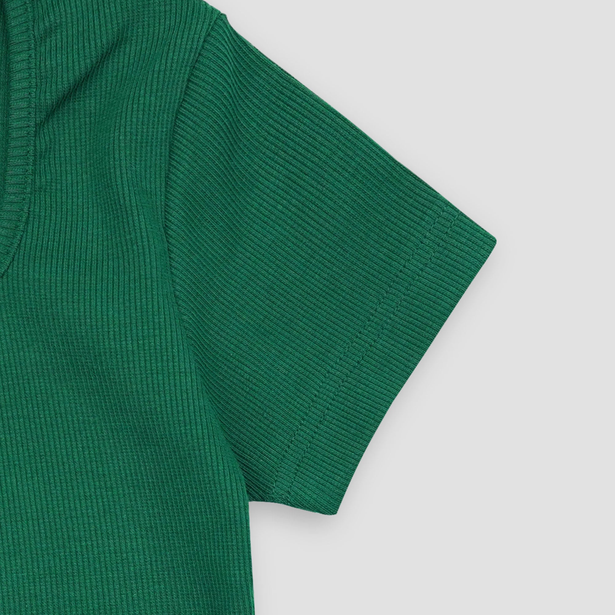 Dark Green Square Neck Ribbed Shirt
