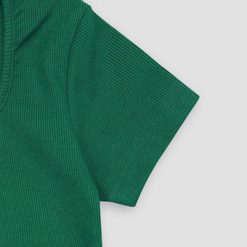 Dark Green Square Neck Ribbed Shirt