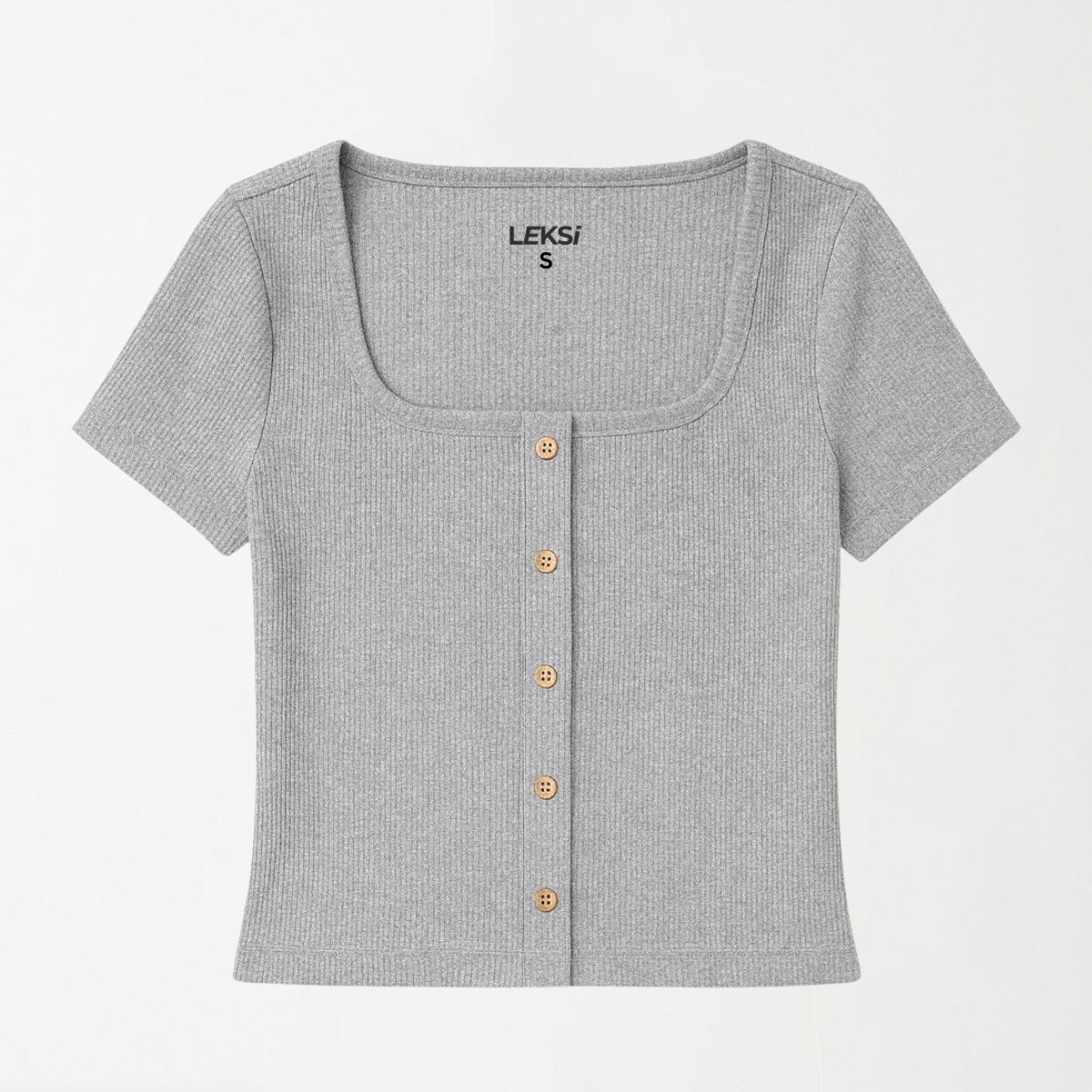 Heather Grey Button Through Square Neck Top