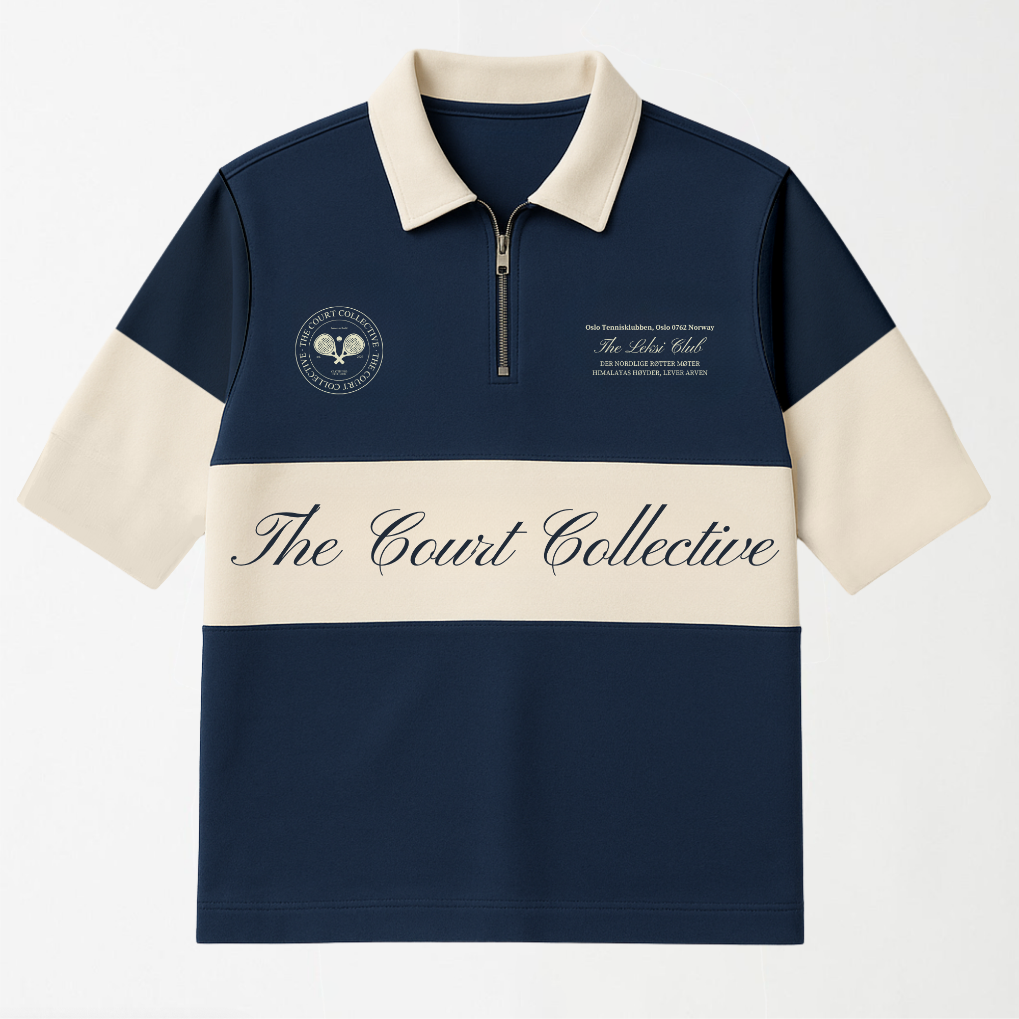 Padel Court Navy Blue Boxy Quarter Zip Polo  - Unisex