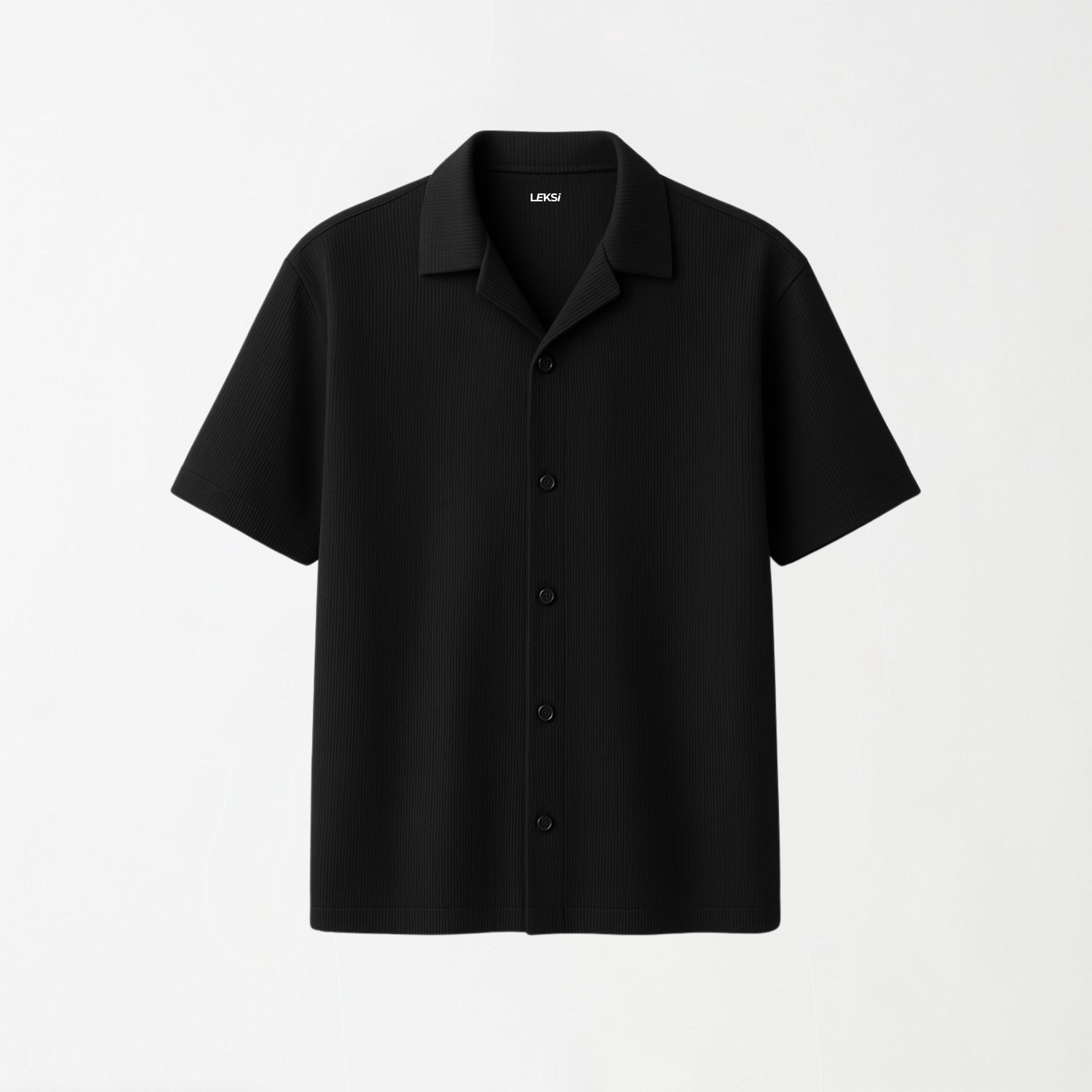 Heavyweight Textured Black Button-Down Polo