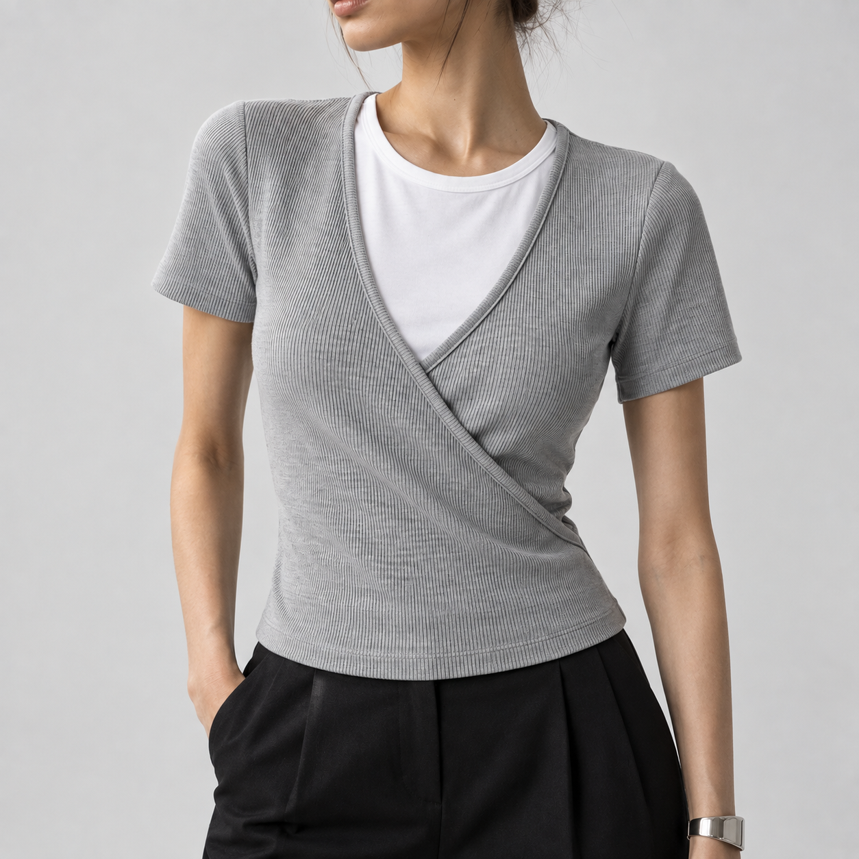 Greyline Wrap Ribbed Top