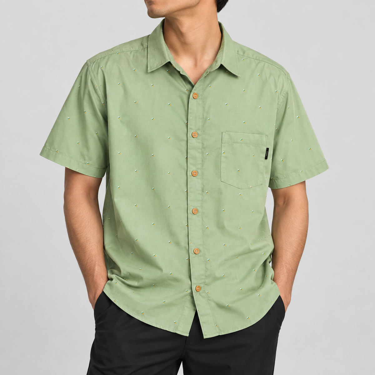 Avocado Green Speckled Button Down