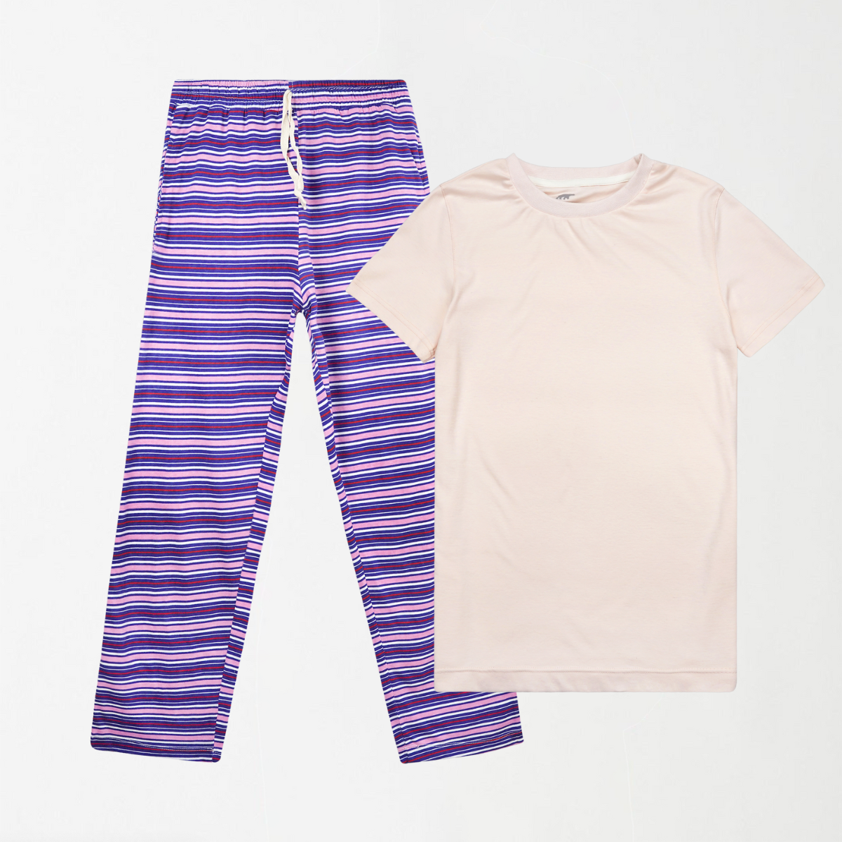 Striped Pyjama Night Suit Set with Baby Pink Tee