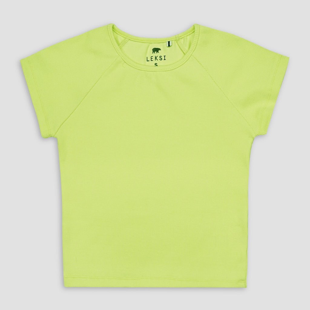 Lime Round Neckline Short Sleeve Ribbed Tee
