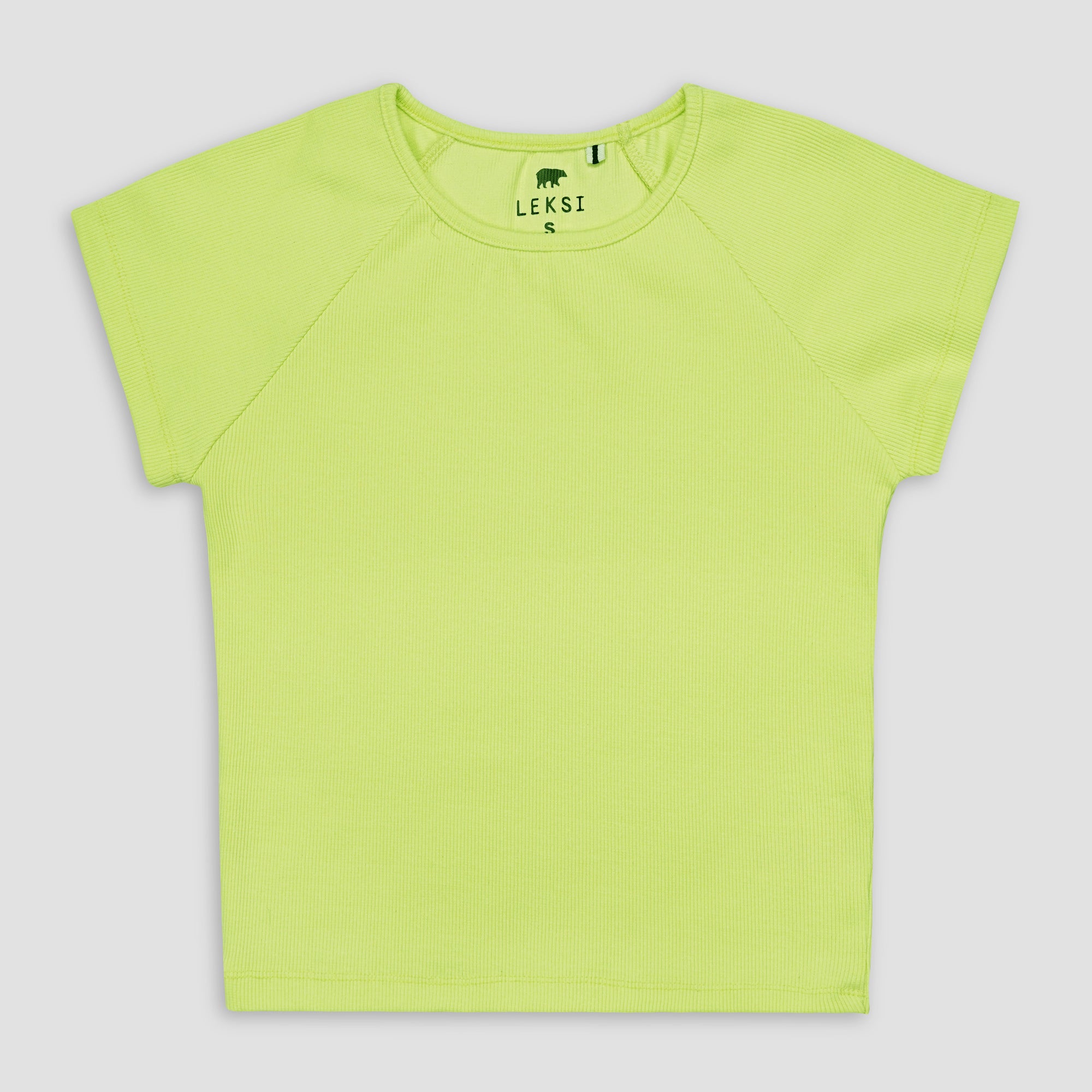 Lime Round Neckline Short Sleeve Ribbed Tee