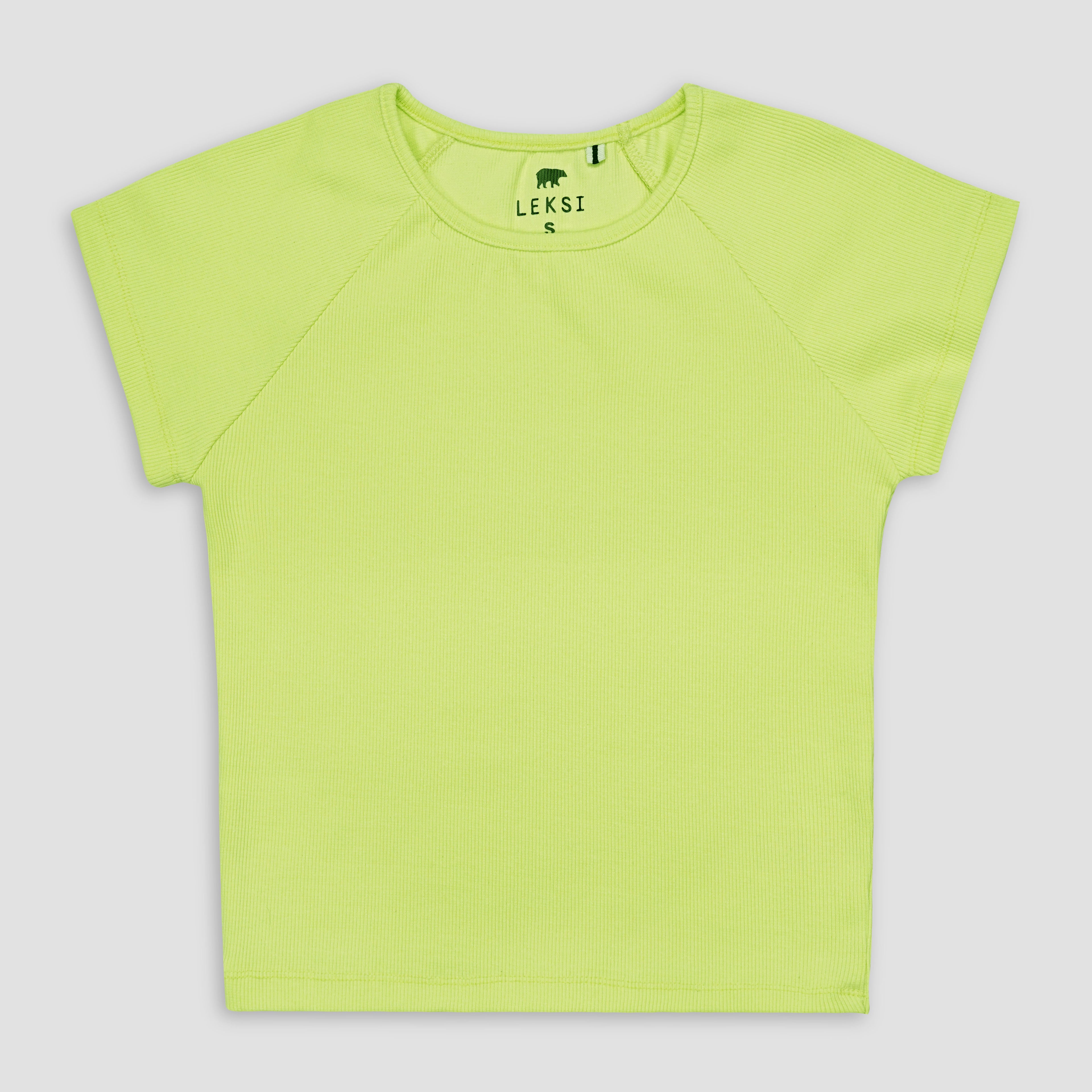 Lime Round Neckline Short Sleeve Ribbed Tee