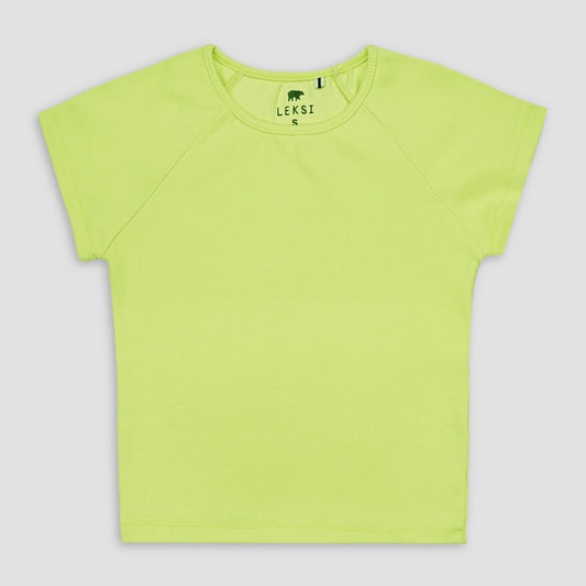 Lime Round Neckline Short Sleeve Ribbed Tee