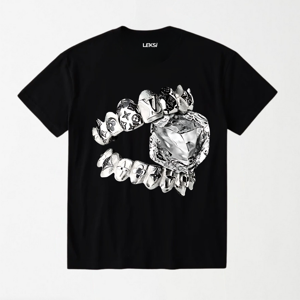 Liquid Metal Teeth and Ice Cube - Round Neck Unisex T Shirt