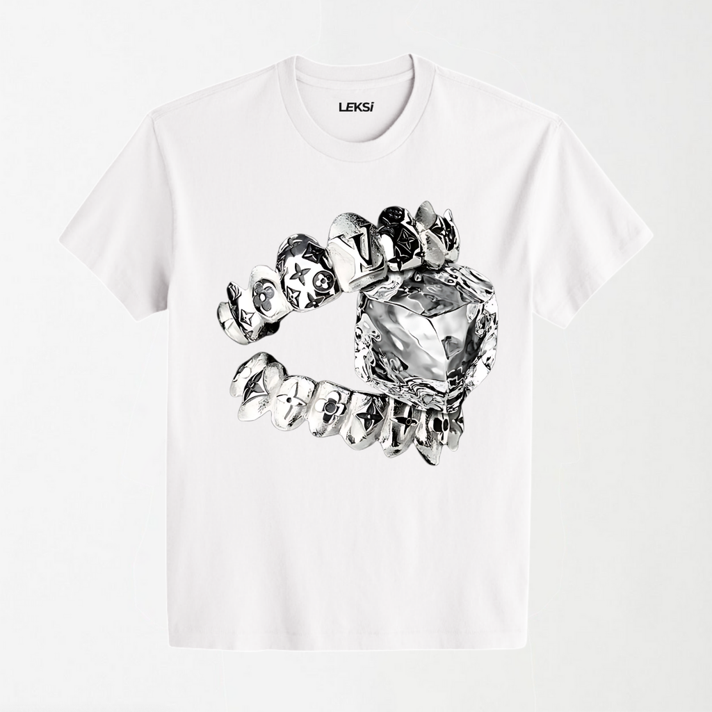 Liquid Metal Teeth and Ice Cube - Round Neck Unisex T Shirt