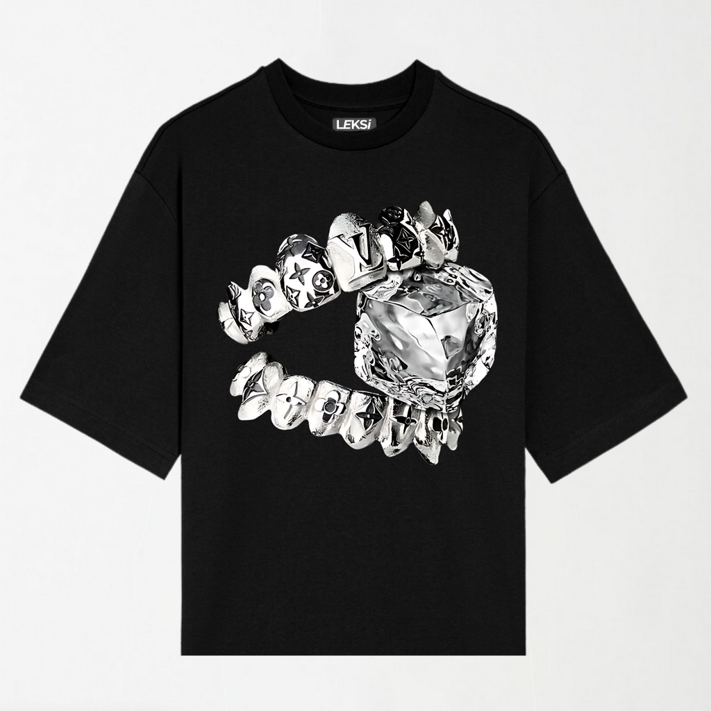 Liquid Metal Teeth and Ice Cube - Round Neck Unisex T Shirt