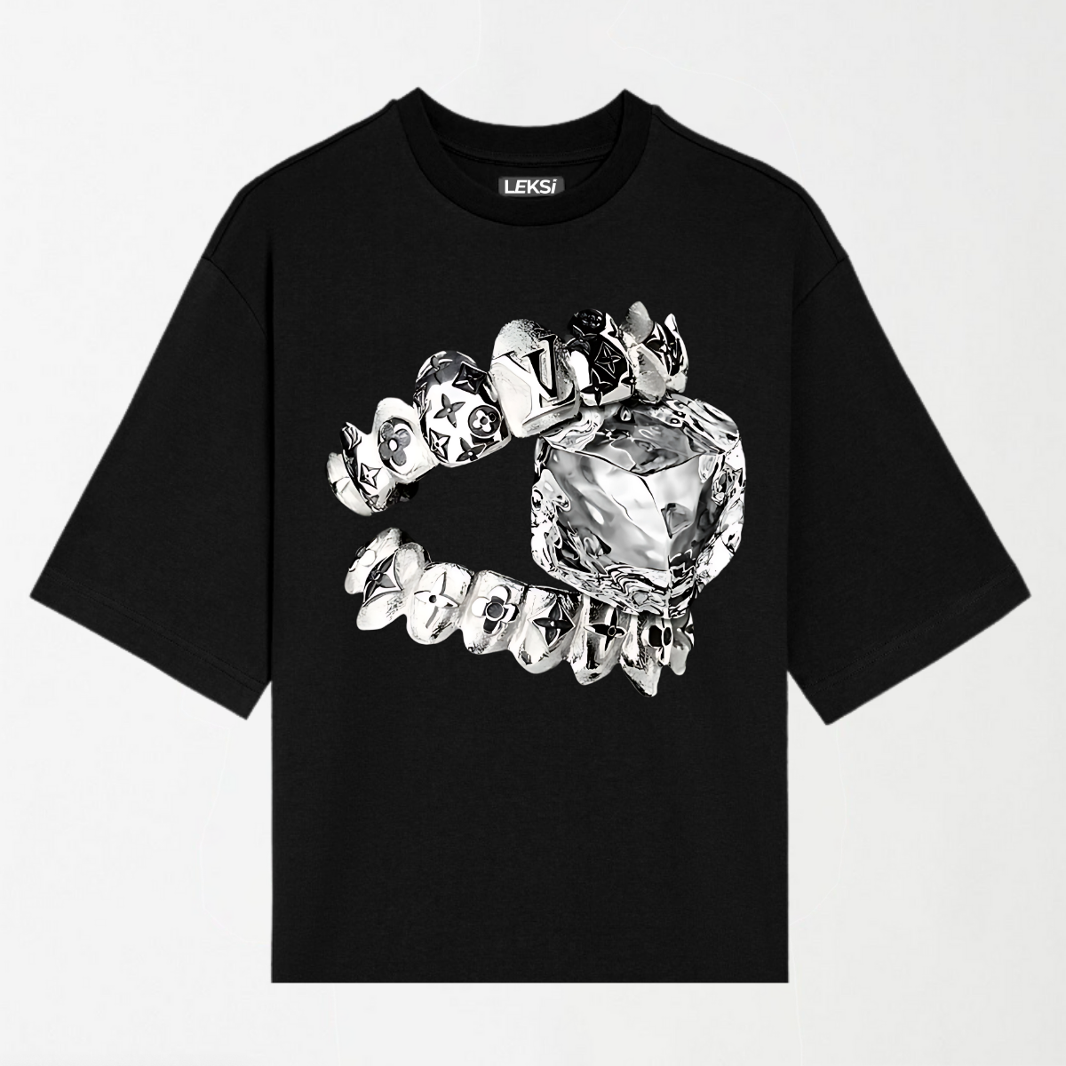 Liquid Metal Teeth and Ice Cube - Round Neck Unisex T Shirt