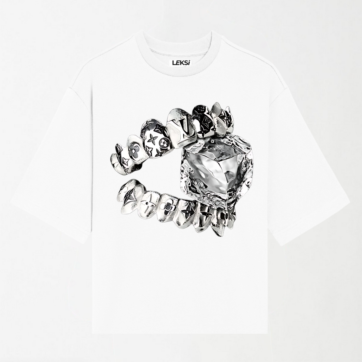 Liquid Metal Teeth and Ice Cube - Round Neck Unisex T Shirt
