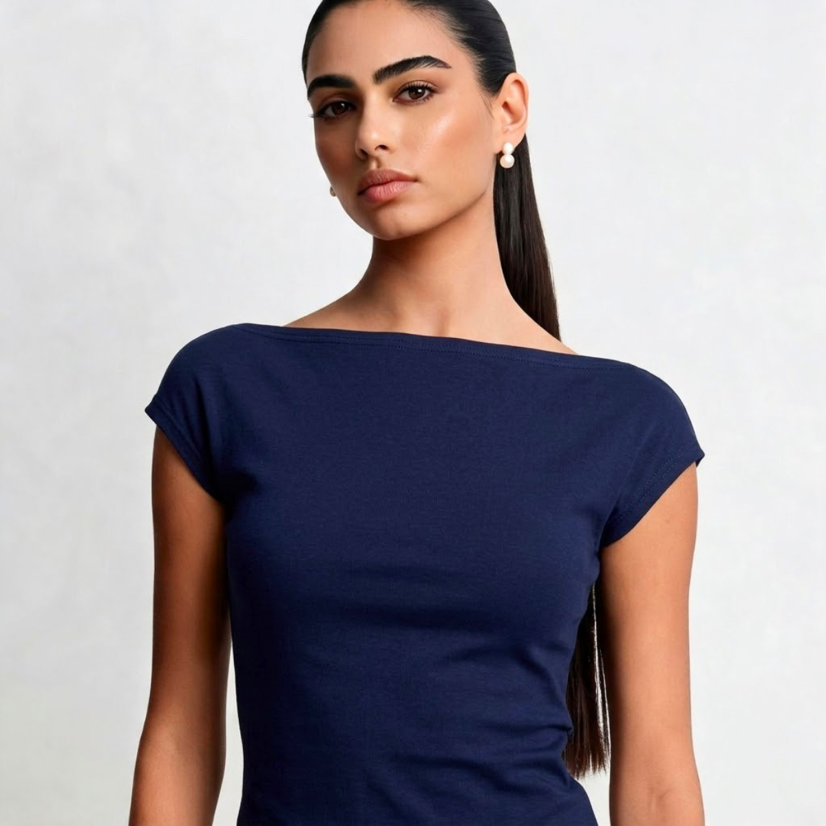 Navy Blue Boat Neck Top