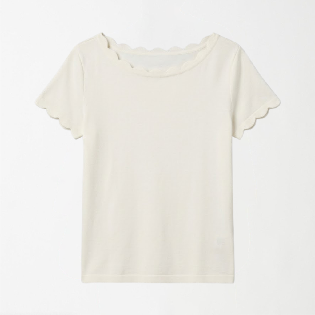 White Scallops Ribbed Shirt