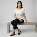 White Scallops Ribbed Shirt