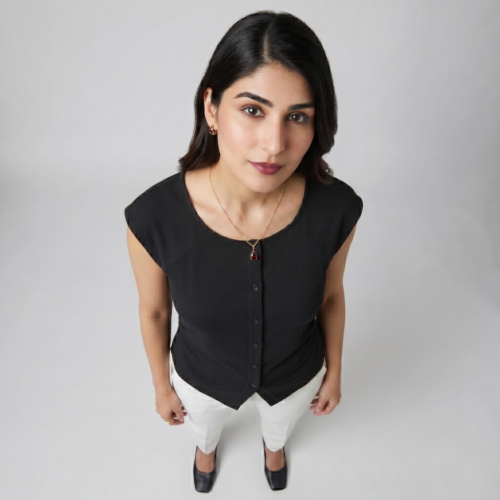 The Noir Scoop-Neck Button Down Top