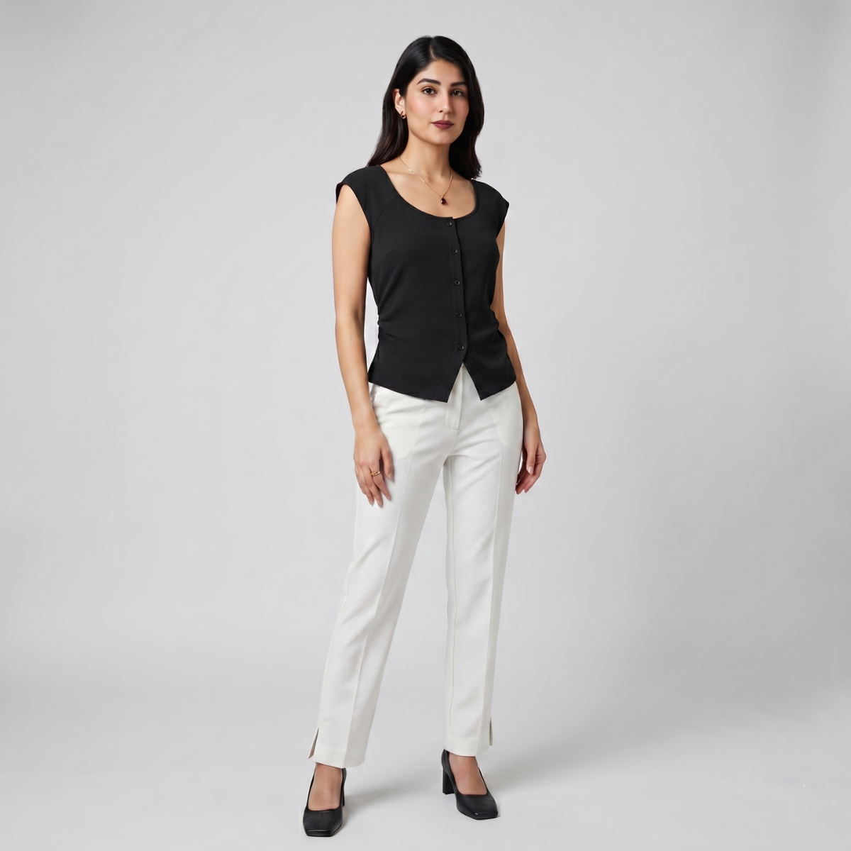 The Noir Scoop-Neck Button Down Top