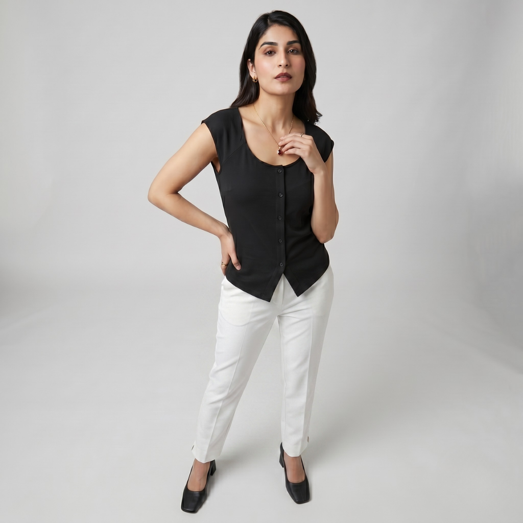 The Noir Scoop-Neck Button Down Top