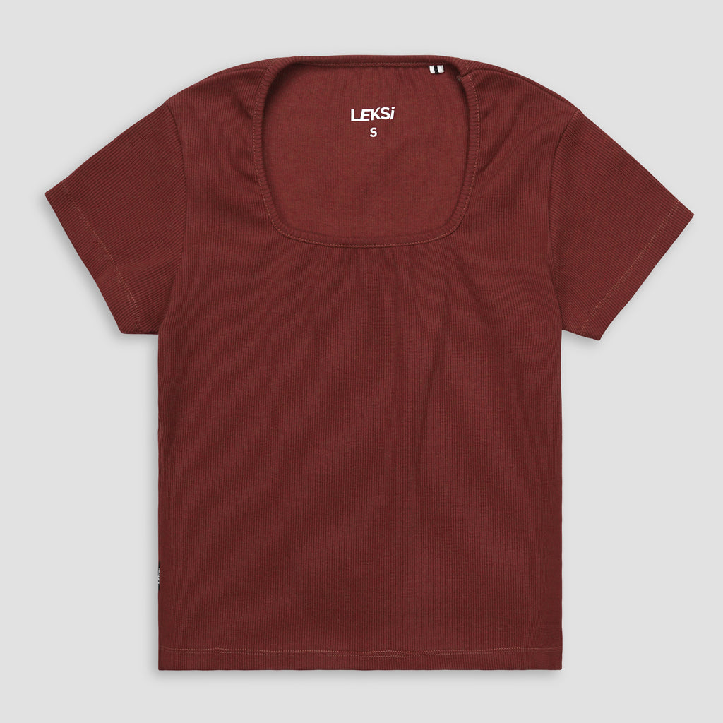 Maroon Square Neck Ribbed Shirt