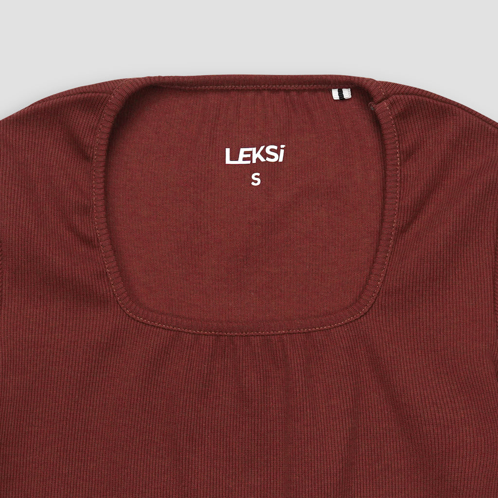 Maroon Square Neck Ribbed Shirt