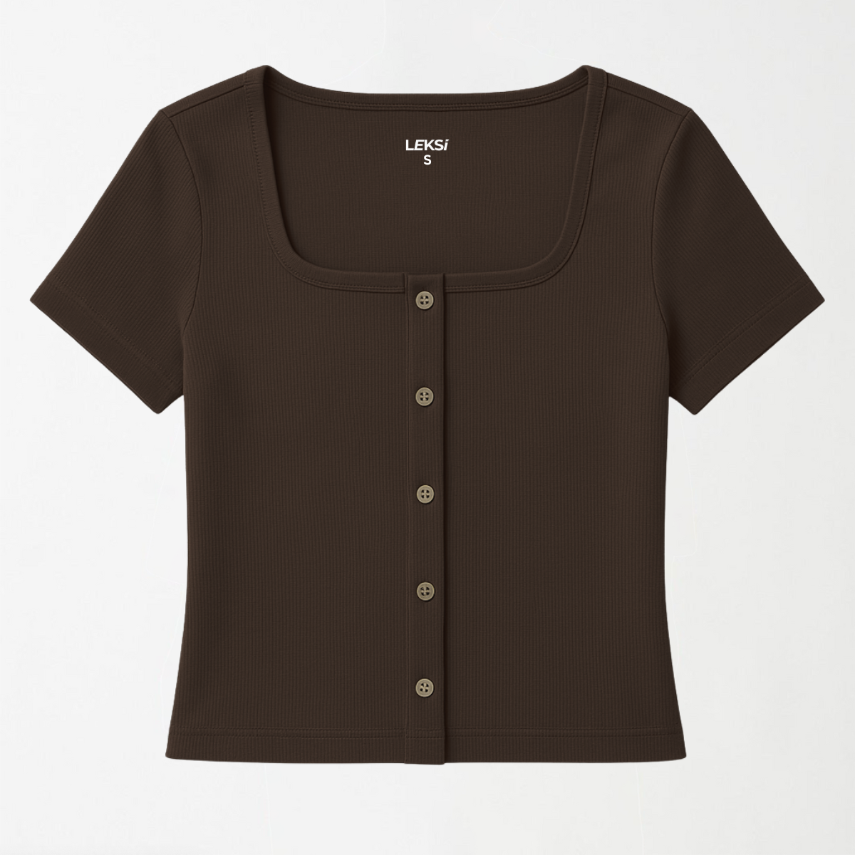 Mocha Earth Button Through Square Neck Top