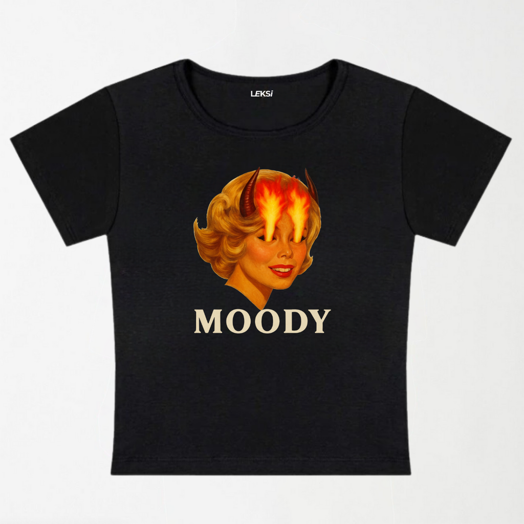 Moody Angry Woman Y2K Baby Tee