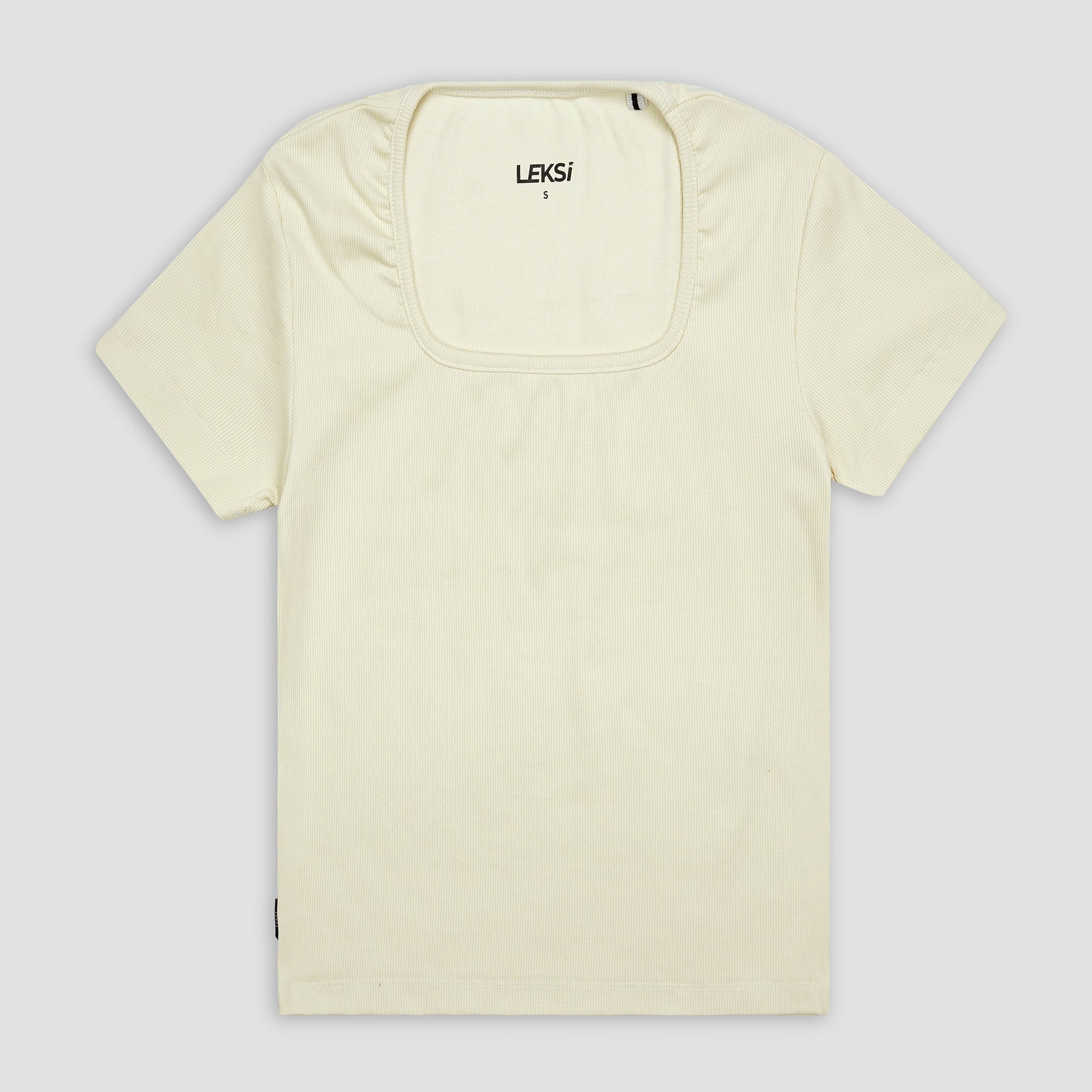 Off White Square Neck Ribbed Shirt