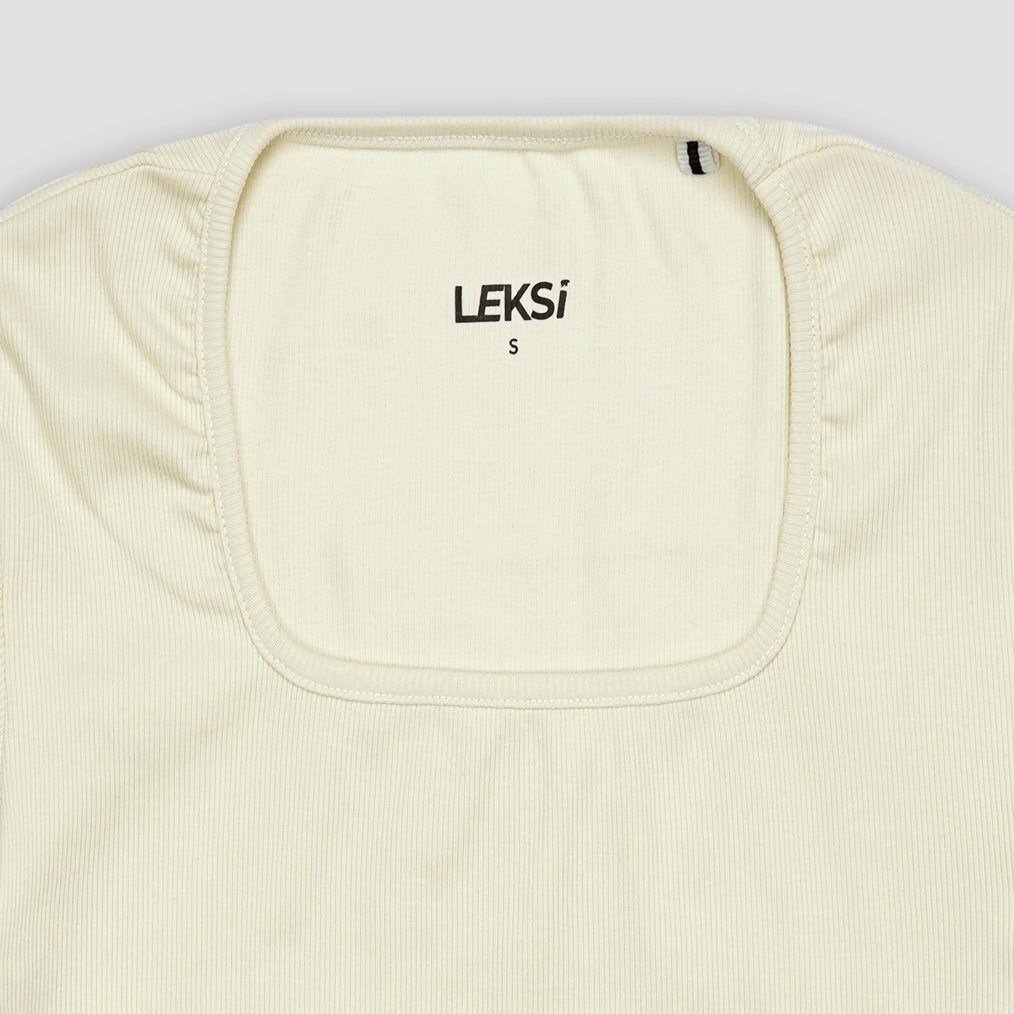 Off White Square Neck Ribbed Shirt