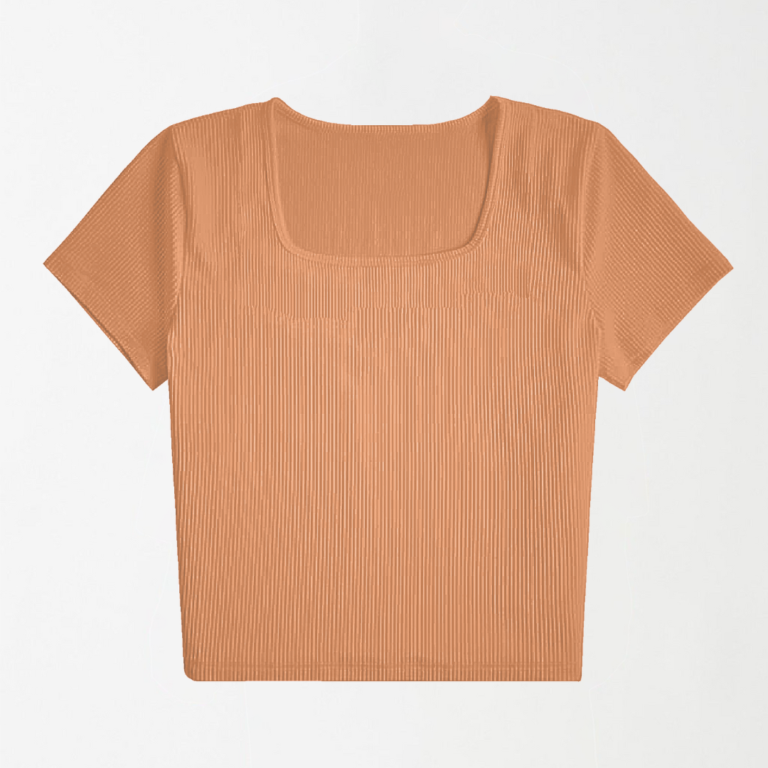 Peach Square Neck Ribbed Shirt