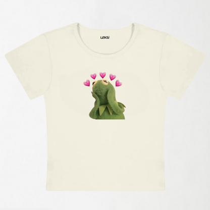 Pink Hearts Frog Y2K Baby Tee