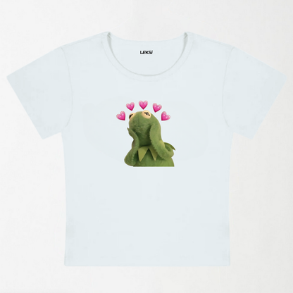 Pink Hearts Frog Y2K Baby Tee