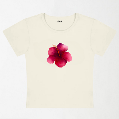 Raspberry Hibiscus Y2K Baby Tee