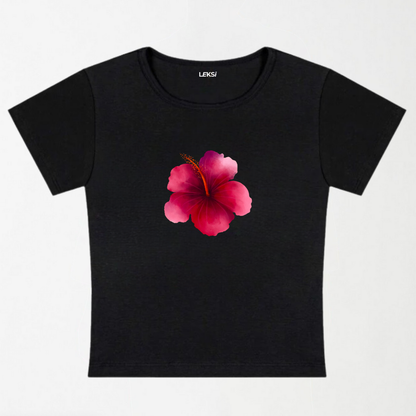 Raspberry Hibiscus Y2K Baby Tee