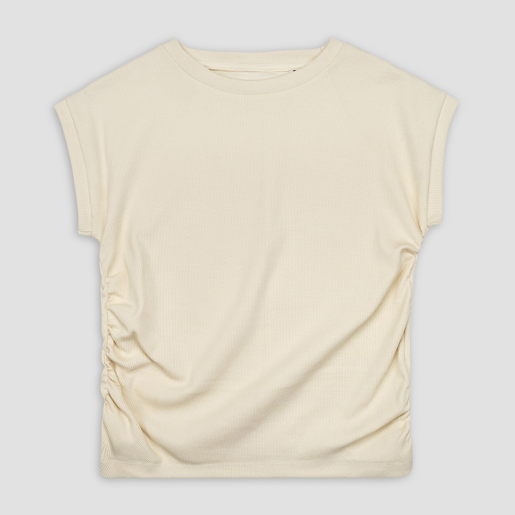 Ruched White Ribbed Top