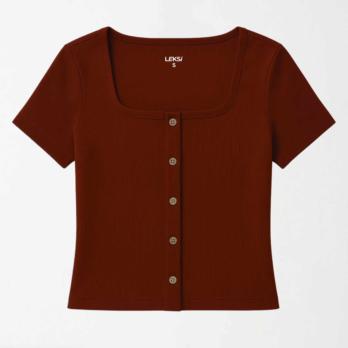 Spiced Crimson Button Through Square Neck Top