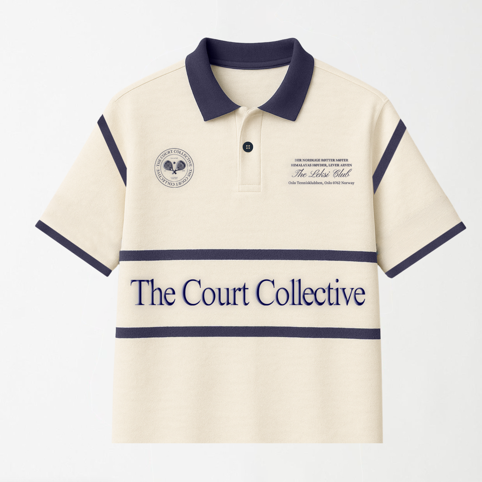 Match Point Navy Blue & White Oversized Boxy Polo - Unisex