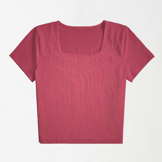 Tea Pink Square Neck Ribbed Shirt