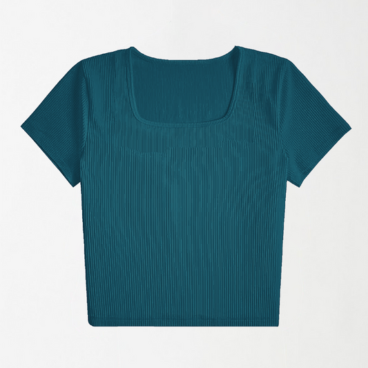 Teal Square Neck Ribbed Shirt